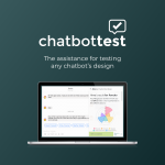 Chatbottest logo and laptop on a green background