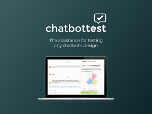 Logo for Chatbottest and a device on a green background